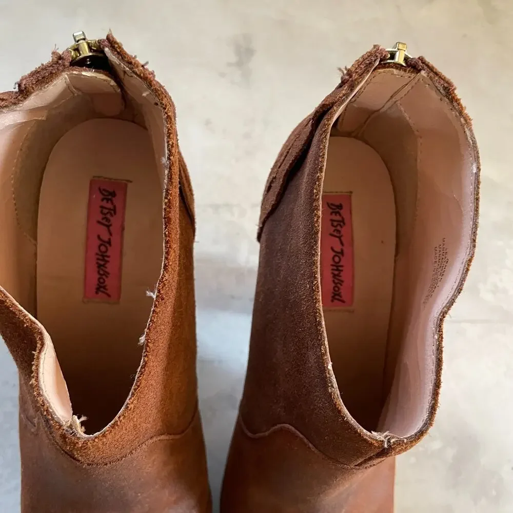 Betsy Johnson Suede Western Boots 7 Brown Boho Rocker Festival High Heel Booties